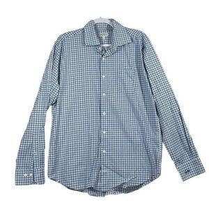 Peter Millar‎ Shirt Mens Large L Blue Plaid Long Sleeve Button Up Cotton Spandex